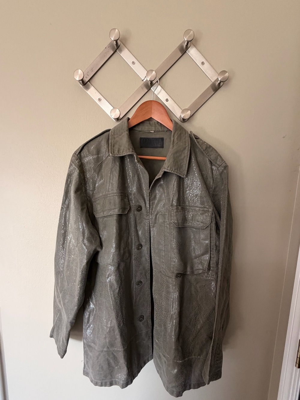 Marnie Men's Olive Shimmer Utility Jacket Best Fits Size M